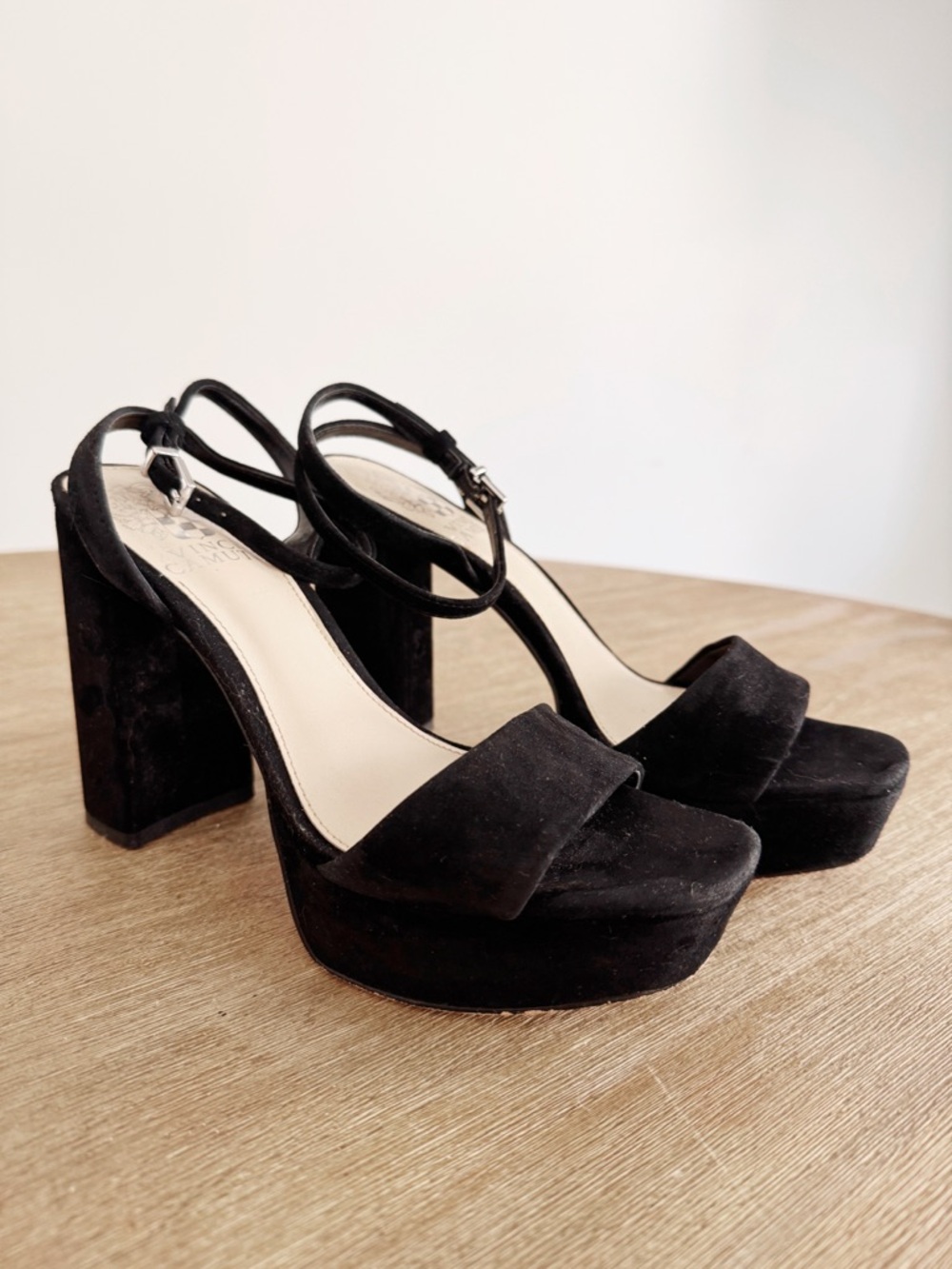 Vince Camuto Black Suede Platform Block Heels size 6.5